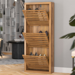 Homebase Flexi Storage Erik Mango Wood Effect 3 Door Slatted Consealed Shoe Cabinet