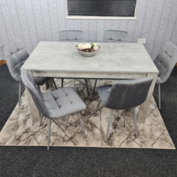 Portland Velvet 6 Seater Dining Set Stone Grey and Grey
