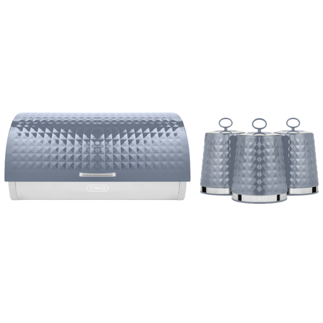 Tower Solitaire Grey Bread Bin with 3 Piece Canister Set - image 1
