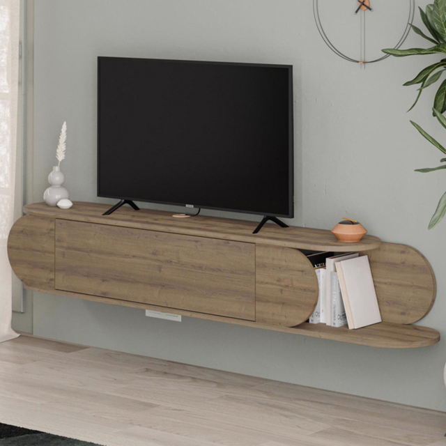FWStyle Tone Dark Oak Single Door Wall Mounted TV Unit - image 1