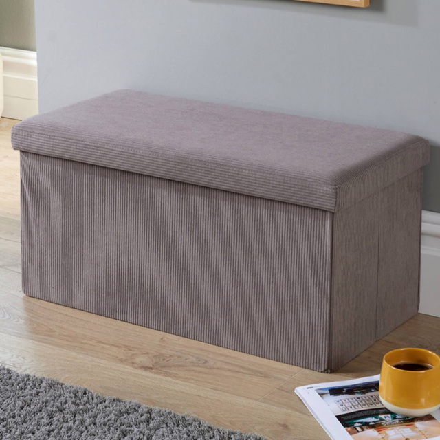 Home Source Corduroy Grey Rectangular Folding Ottoman - image 1