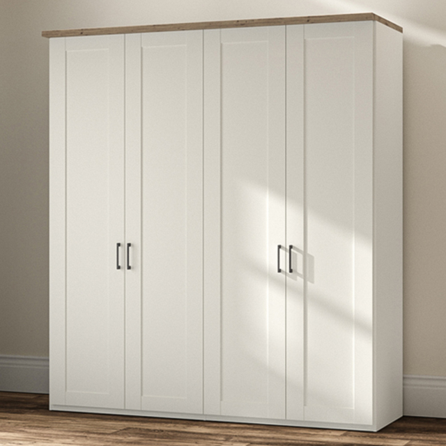 Homebase Truro Boak and White 4 Door Hinged Wardrobe with Slate Handles - image 1