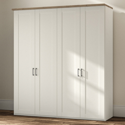 Homebase Truro Boak and White 4 Door Hinged Wardrobe with Slate Handles - thumbnail 1