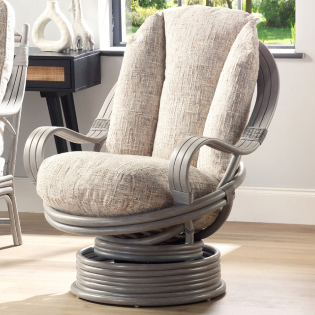 Desser Furniture Madrid Farrow Grey Natural Rattan Laminated Swivel Rocking Chair - image 1
