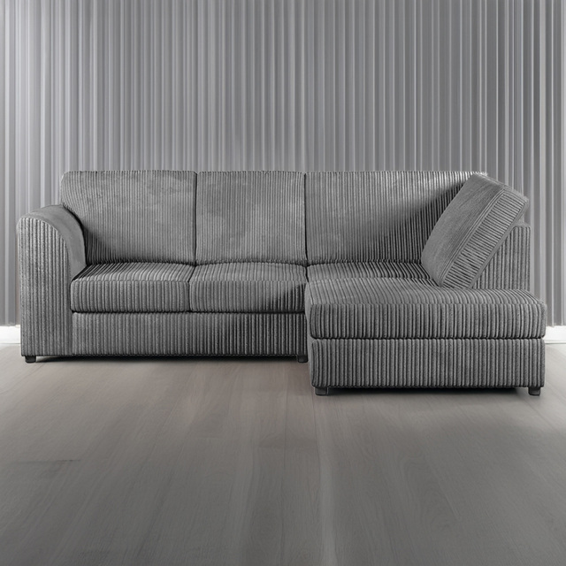 Luxor 4 Seater Grey Jumbo Cord Right Hand L Shaped Corner Sofa with Full Back - image 1