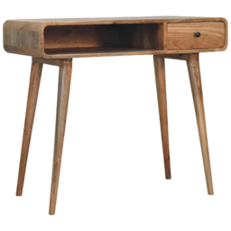 Artisan Furniture Oak-ish Single Drawer Single Shelf Solid Wood Curved Writing Desk - thumbnail 3