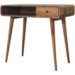 Artisan Furniture Oak-ish Single Drawer Single Shelf Solid Wood Curved Writing Desk - thumbnail 4