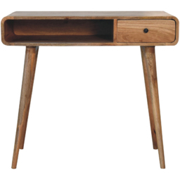 Artisan Furniture Oak-ish Single Drawer Single Shelf Solid Wood Curved Writing Desk - thumbnail 2