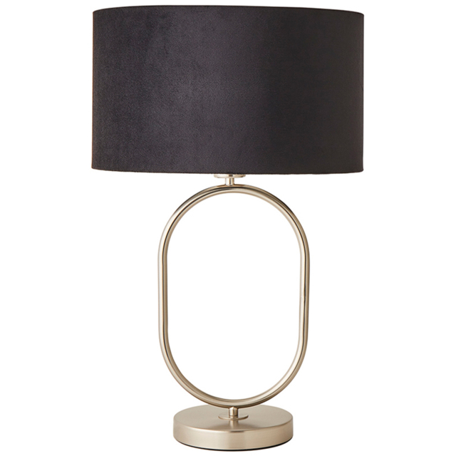 ValueLights Antonia Black Velvet Drum Shade Brushed Chrome Oval LED Table Lamp - image 1