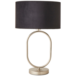ValueLights Antonia Black Velvet Drum Shade Brushed Chrome Oval LED Table Lamp