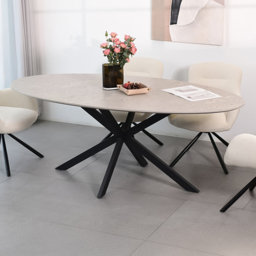 Blaine 6 Seater Stone and Black Dining Table