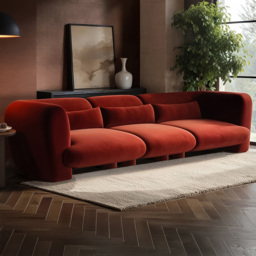 SOLACE+CO Maddox Orange 4 Seater Velvet Sofa - thumbnail 1