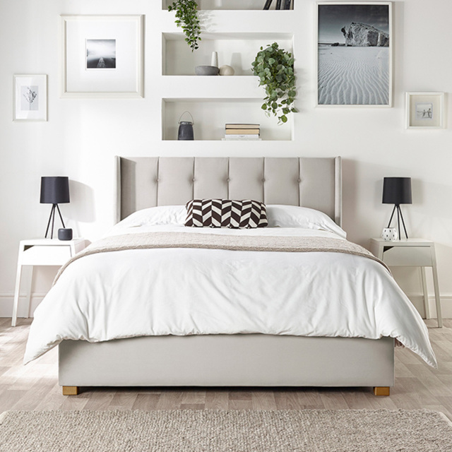 Catherine Lansfield Utopia Small Double Light Silver Velvet Ottoman Wing Bed - image 1