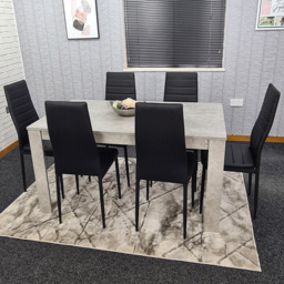 Kosy Koala 6 Seater Faux Leather Dining Set Stone Grey Effect and Black