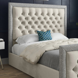Venice Small Single Silver Soft Velvet Upholstered Bed Frame with Glitter Border Headboard - thumbnail 3