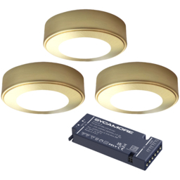 Sorrelis Neris TriGlow 3 Light Brushed Brass Round 3 Light Cabinet Light Kit