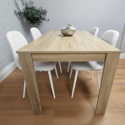 Kosy Koala 4 Seater Faux Leather Gem Pattern Dining Set Oak Effect and White