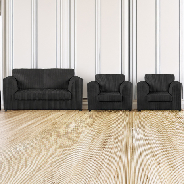 Luxor 4 Seater Black Jumbo Cord Sofa Set with Full Back - image 1