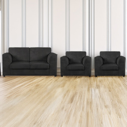 Luxor 4 Seater Black Jumbo Cord Sofa Set with Full Back - thumbnail 1