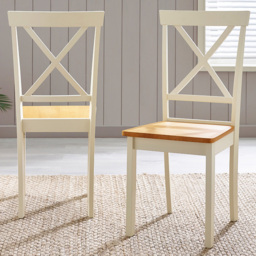 Furniturebox Marros Oak and Cream Solid Wood Crossback Dining Chair Set of 2 - thumbnail 1