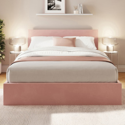 GFW Blush Pink King Size Velvet End Lift Ottoman Bed with Memory Pocket Spring Mattress - thumbnail 1
