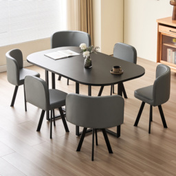 Comfy Living 6 Seater White Square Dining Table Set with Grey Chairs