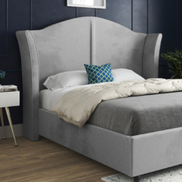 Zampa Super King Size Grey Soft Velvet Upholstered Bed Frame with Curved Winged Headboard - thumbnail 3