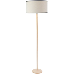 ValueLights Triston Black Edge Drum Shade Light Wood LED Floor Lamp