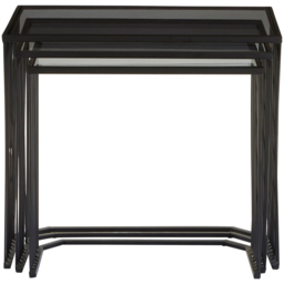 Premier Housewares Trento Black Metal Open Wire Frame Glass Top Nest of Tables Set of 3 - thumbnail 3