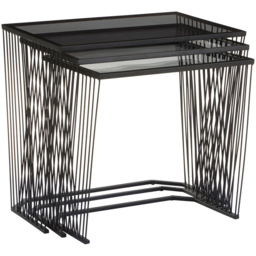 Premier Housewares Trento Black Metal Open Wire Frame Glass Top Nest of Tables Set of 3 - thumbnail 2