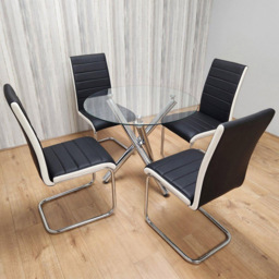 Kosy Koala 4 Seater Glass and Faux Leather Round Dining Set Chrome White and Black