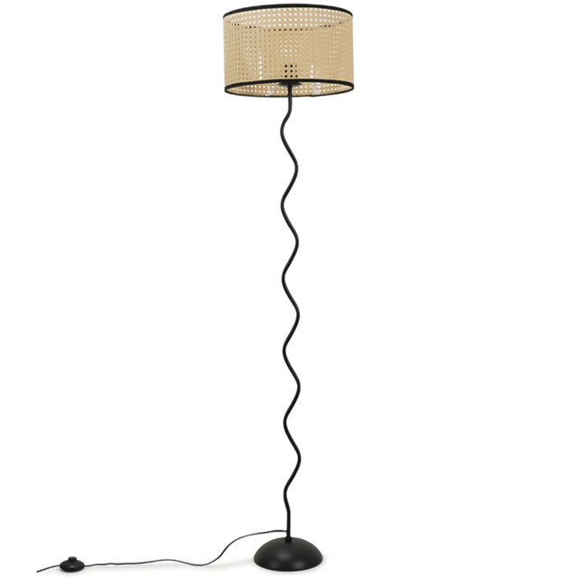 ValueLights Wiggle Black and Natural Cane Shade Metal LED Floor Lamp - image 1