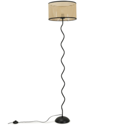 ValueLights Wiggle Black and Natural Cane Shade Metal LED Floor Lamp