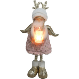 Angel With LED Candle - Pink