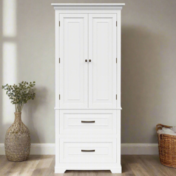 Teamson Home St James White 2 Door 2 Drawer Linen Tower Cabinet