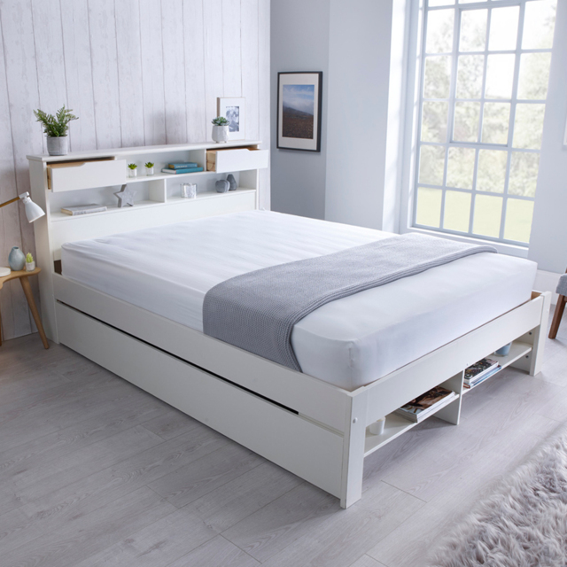 Fabio King Size White Wooden 2 Drawer Storage Bed Frame - image 1