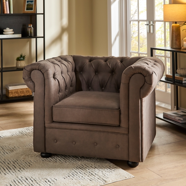 Burton Faux Leather Chesterfield Armchair - Elephant