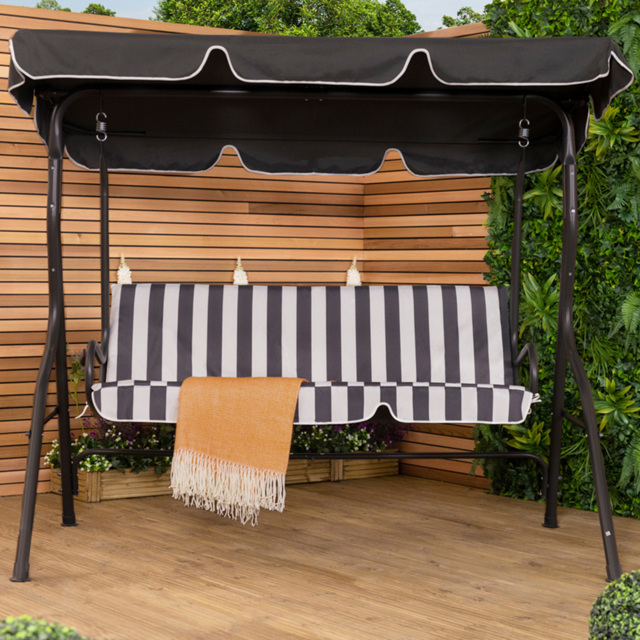 Charles Bentley 3 Seater Grey and White Garden Swing Seat - image 1