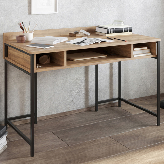 Decorotika Tümata Walnut and Black Open Shelf Study Table - image 1