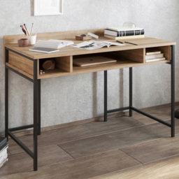 Decorotika Tümata Walnut and Black Open Shelf Study Table
