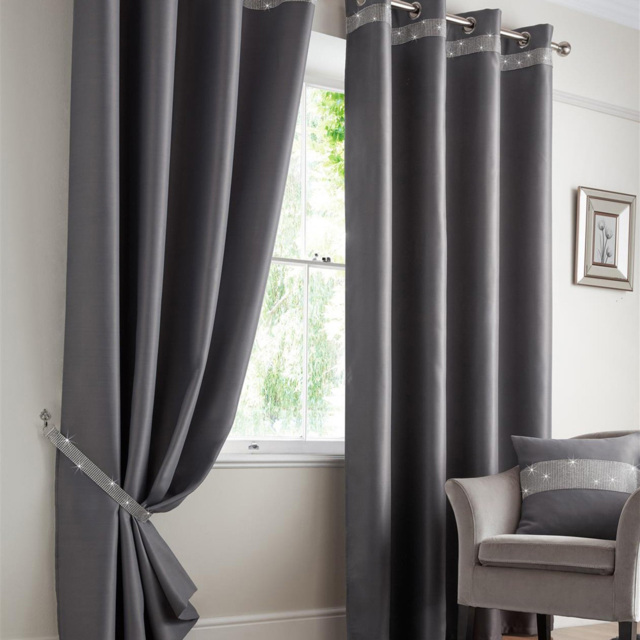Alan Symonds Palace Plain Thermal Ring Top Eyelet Curtains with Diamante Band Silver 117 x 183cm - image 1