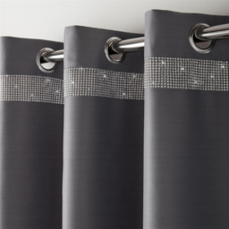 Alan Symonds Palace Plain Thermal Ring Top Eyelet Curtains with Diamante Band Silver 117 x 183cm - thumbnail 2