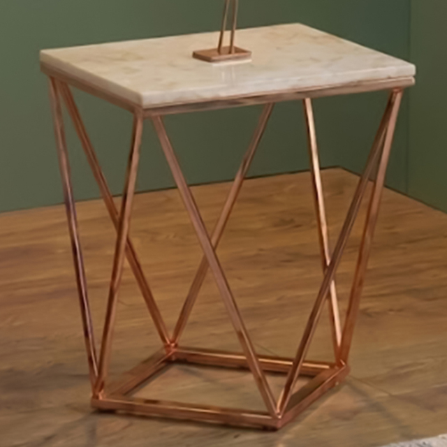 Premier Housewares Allure White and Champagne Geometric Marble Top Rectangular End Table - image 1