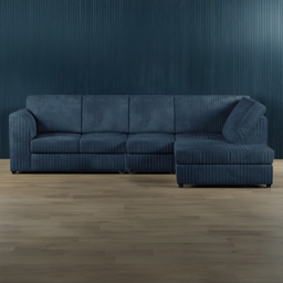 Luxor 5 Seater Navy Blue Jumbo Cord Right Hand L Shaped Corner Sofa with Full Back - thumbnail 1