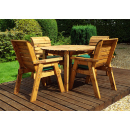 Charles Taylor Solid Wood 4 Seater Round Outdoor Dining Set with Green Cushions - thumbnail 3