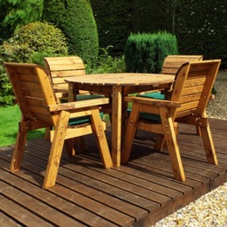 Charles Taylor Solid Wood 4 Seater Round Outdoor Dining Set with Green Cushions - thumbnail 1