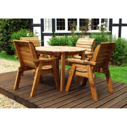 Charles Taylor Solid Wood 4 Seater Round Outdoor Dining Set with Green Cushions - thumbnail 4