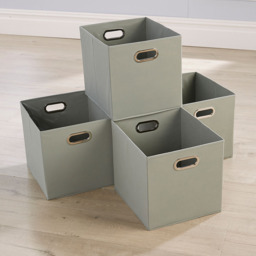 Home Source Large Grey Fabric Cube Storage Box 4 Pack - thumbnail 2