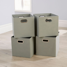 Home Source Large Grey Fabric Cube Storage Box 4 Pack - thumbnail 3
