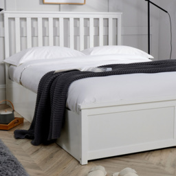 Home Source Florida King Size White Wooden Ottoman Bed Frame with Storage